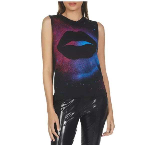 NWT LAUREN MOSHI Kinzington Galaxy Lip Tank Top Sz S Paint Splatter Sleeveless - Picture 3 of 9